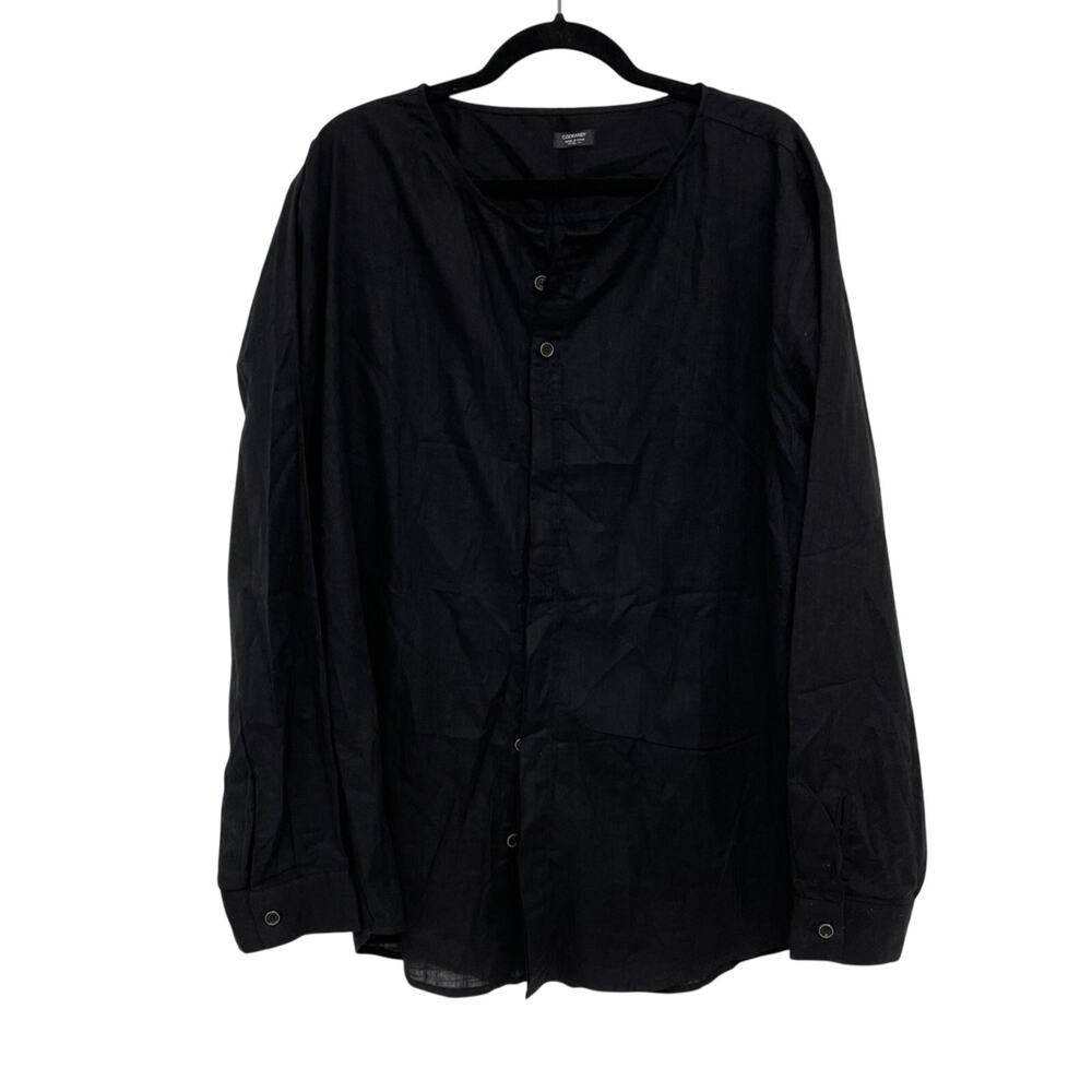Coof Andy Black Cotton Button Down No Collar Shirt Womens XL Lagenlook Quiet Lux